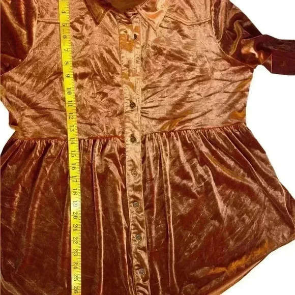 Umgee velvet button down swing hem shirt/dress Top Burnt Orange size M. - Picture 10 of 13